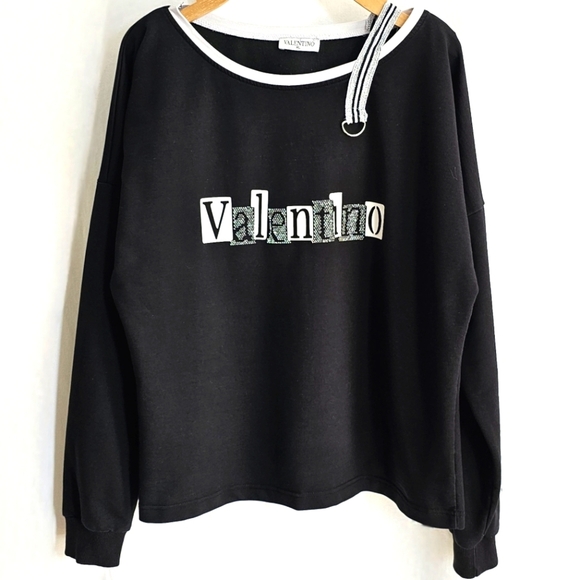 🇮🇹 Valentino Black & White Rhinestone Long Sleeve Top - Picture 2 of 16